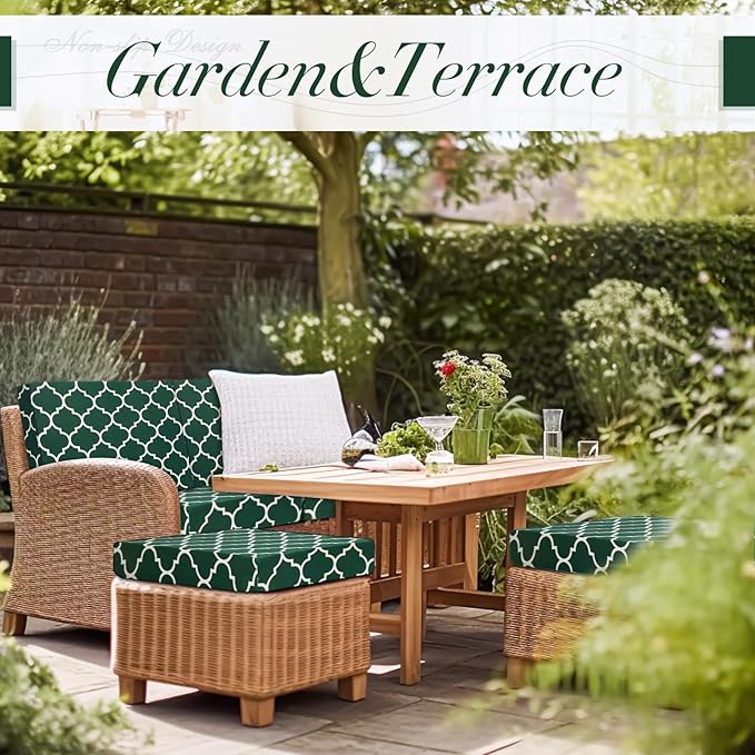 Newwiee 8 Pcs Stretch Patio Outdoor Cushion Covers Waterproof Replacement Sofa Couch Covers for 4 Backrests and 4 Cushions Washable Lawn Garden Seat Furniture Protector(Dark Green)