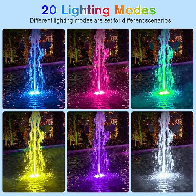 POPOSOAP RGB Underwater Pond Lights, IP68 Waterproof LED Pond Lights with Remote, Timer & Memory Function Fountain Lights for Pond Fountain Waterfall Aquarium Swimming Pool Outdoor Decoration 4-Head