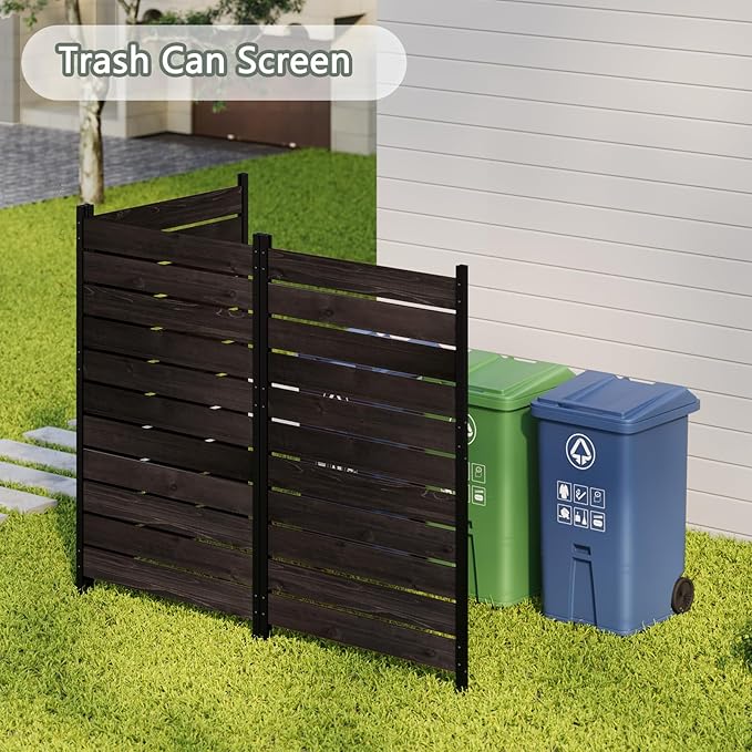 Wooden Privacy Screen 38" W×61" H No Dig Patio Fence 1 Panel (Chocolate) | For Trash Can AC Units & Pool Equipment, Decorative Patio Outdoor, privacy screen with Metal Stakes