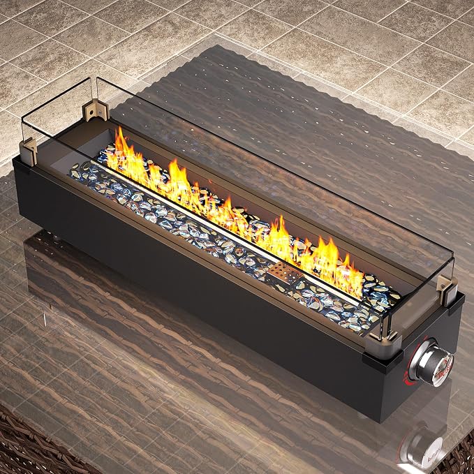 Ciays 28 Inch Tabletop Propane Fire Pit, 50000 BTU Table top Firepit with Glass Wind Guard & Glass Beads, Portable Outdoor Portable Fireplace for Patio and Camping
