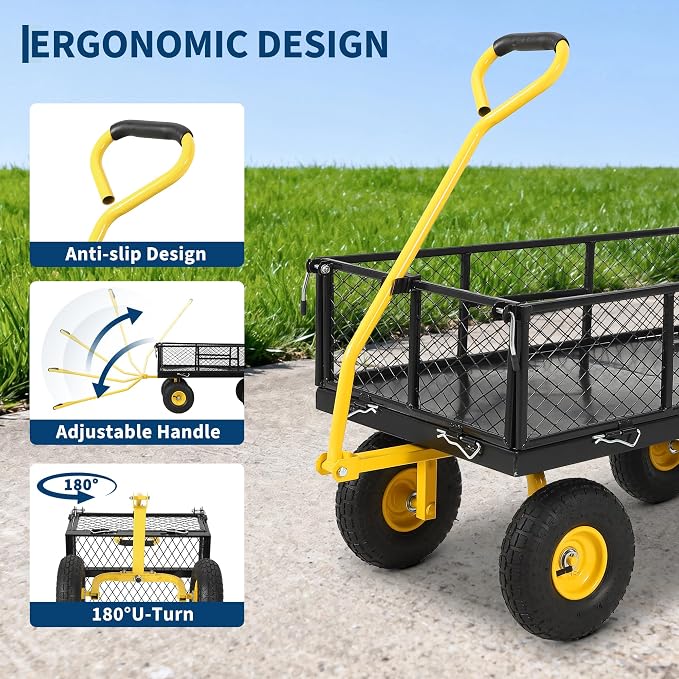 Garvee 900 LB Garden Cart with 10 in All Terrain Tires, 2-in-1 Wagon Cart with Removable Side Panels, Heavy Duty Metal Utility Garden Wagon for Outdoor Lawn, Yard, Backyard