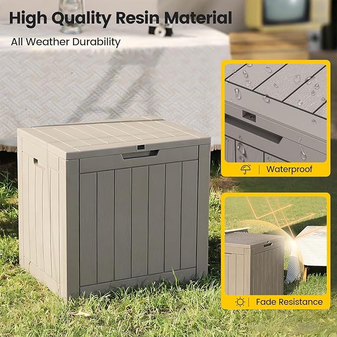 Zapdos Outdoor Storage Box, 31 Gallon Deck Box Indoor and Outdoor Use, Waterproof Resin Storage Bin for Patio Cushions Gardening Tools Package Delivery, Lockable, UV Resistant, Grey