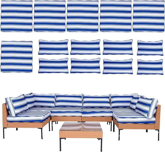 14 Piece Outdoor Patio Cushion Covers Replacement Waterproof with Zipper for 6-Seater Sectional Couch Chair Patio Furniture Conversation Sofa Seat Cushions Slipcovers Set, Only Cover