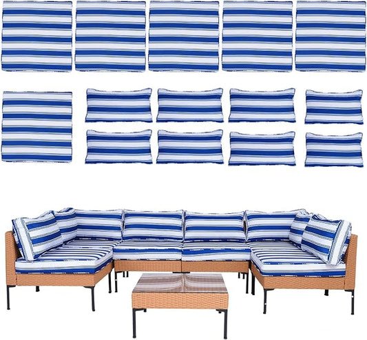 14 Piece Outdoor Patio Cushion Covers Replacement Waterproof with Zipper for 6-Seater Sectional Couch Chair Patio Furniture Conversation Sofa Seat Cushions Slipcovers Set, Only Cover