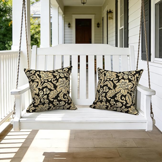 LVTXIII Outdoor Pillow Covers 20x20 Inch, 2 Pack Large Square Throw Pillow Cases, Fade-Resistant Cushion Covers for Patio Furniture Sofa, Garden Porch, Jacobean Black