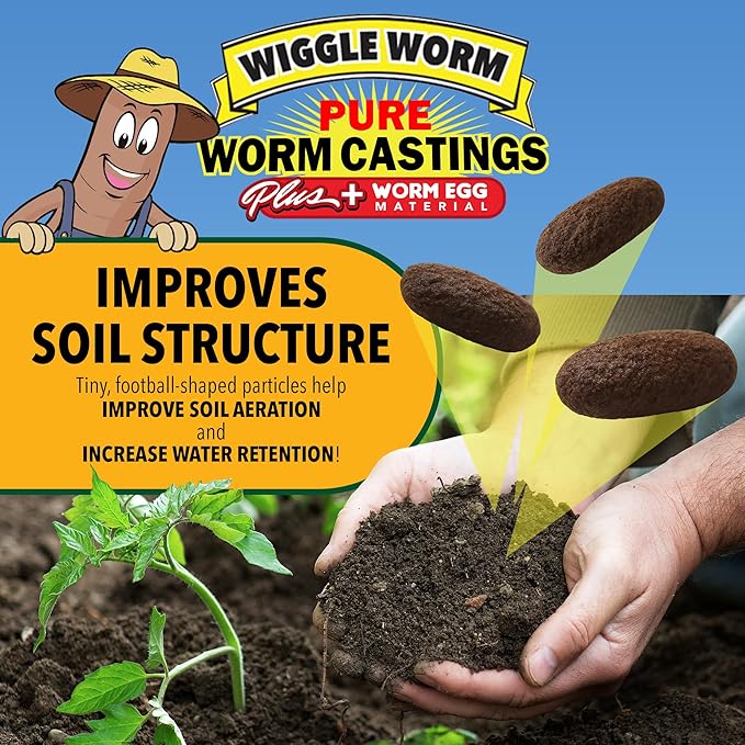 Wiggle Worm 100% Pure Worm Castings Plus Worm Egg Material, 40lbs - Fertilizer and Soil Amendment for Indoor and Outdoor Gardening to Improve Soil Fertility and Aeration - 100% Organic and Odor Free