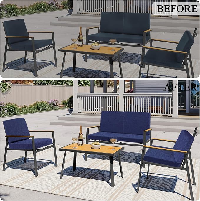 HEBE Stretch Patio Cushion Covers Set 8pcs,Waterproof Outdoor Couch Covers Replacement,Washable Reusable Seat Cushion Slipcovers for Patio Furniture Protector,Chair Cushion Cover