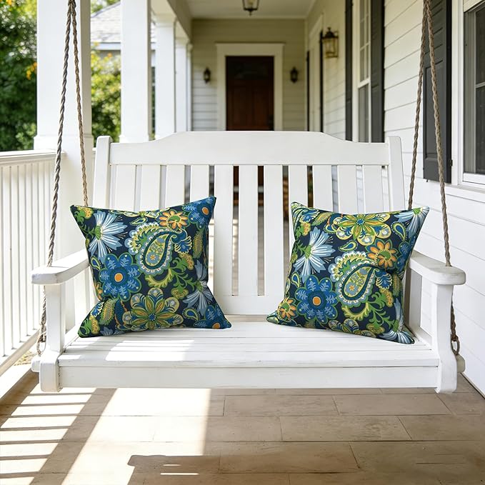 LVTXIII 2 Pack Outdoor Throw Pillow Covers for Patio Furniture, 16x16 Inch Square Pillow Case, Water-Repellent Cushion Covers for Garden, Porch, Sofa, Bohemian Azure
