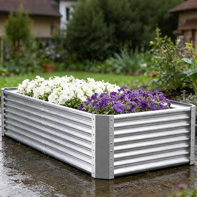 Tall Galvanized Raised Garden Bed Kit Outdoor Patio,6x3x2ft Large Rectangular Metal Planter Boxes,Deep Root Box Planter for Gardening, Vegetables, Flowers, Herbs, 1 Pack, Silver