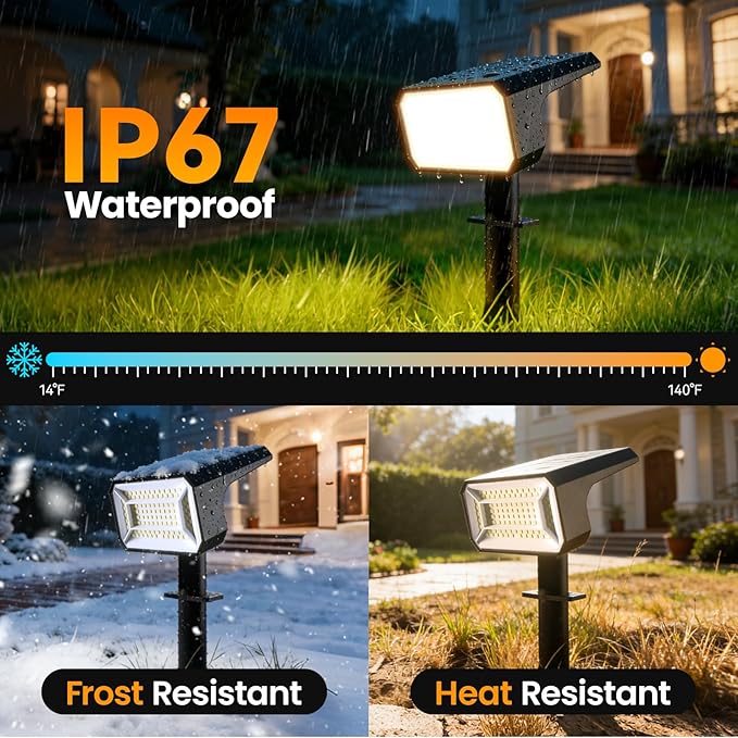 Fabrito 4 Pack Solar Spot Lights Outdoor Waterproof IP67, [108 LEDs, 4 Modes] Dusk to Dawn Spotlights with 1500mAh Battery for All Night, Landscape Lights for Tree, Yard, Pool, Pathway, Warm White