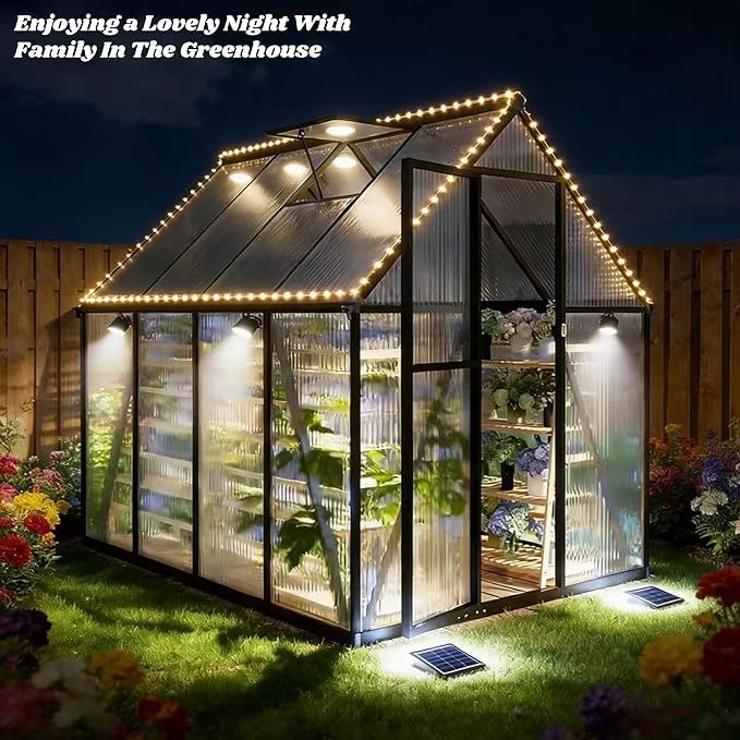 6 x 8 FT Greenhouse for Outdoors, Polycarbonate Greenhouse with Quick Setup Structure and Roof Vent, Aluminum Large Walk-in Green House for Outside Garden Backyard, Dark Gray