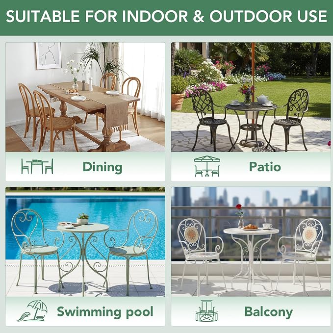 Summsun Outdoor Bistro Chair Cushions Set of 4, 15" D x 3" H Round Chair Cushions Waterproof and Fade Resistant Chair Cushion Pads with Non-Slip Ties and Removable Covers for Garden, Navy Blue