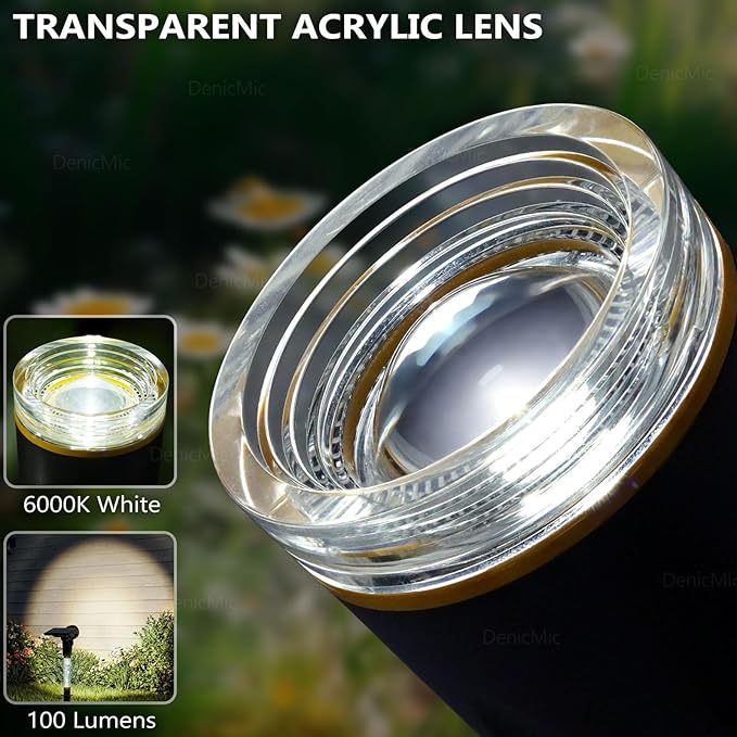 DenicMic Solar Spot Lights Outdoor Waterproof 6000K Cold White Lens LED Adjustable Angle Solar Lights Outdoor for Yard Garden Patio Wall Landscape Lighting Outside 4 Pack