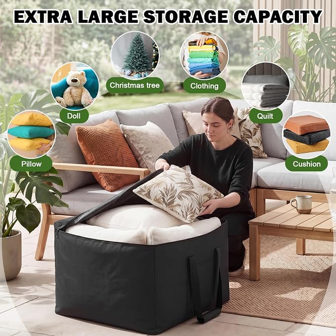 Sadnyy 2 Pack Cushion Storage Bags 32 x 32 x 24 Inch Waterproof Outdoor Furniture Square Cushion Organizer with Handle & Double Zipper, Large Black Bag for Patio Sofa, Chair, Bench, Christmas Tree