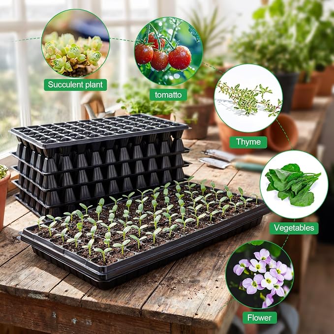 Vesici 40 Pack Seed Starter Trays and 72-Cell Plug Trays Sturdy Plastic Seedling Nursery Bundle for Microgreens, 1020 Tray Germination, Plant Propagation and Seed Starting & Transplanting