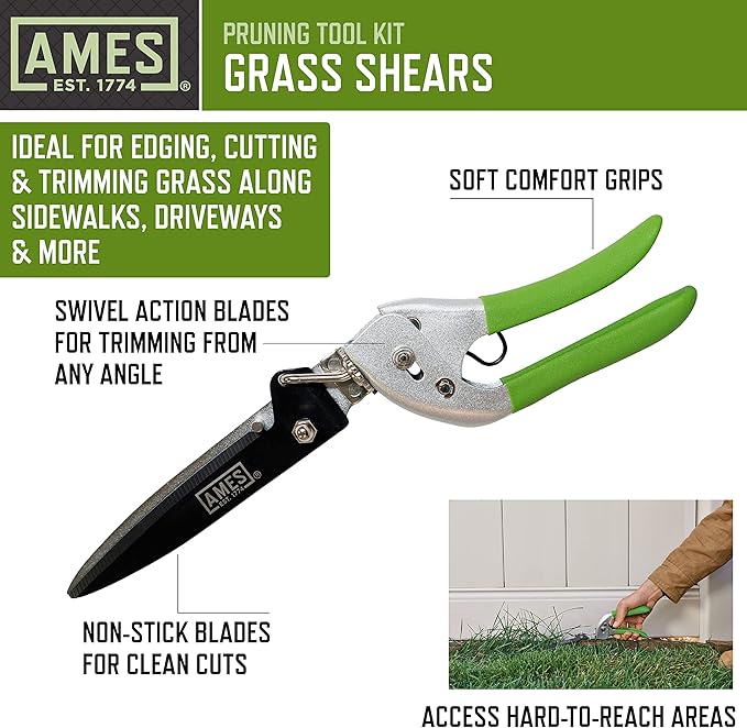 AMES 20213344 4-pc. Pruning Tools Kit with Bypass & Anvil Pruners, Garden Snips, Grass Shears & Canvas Case