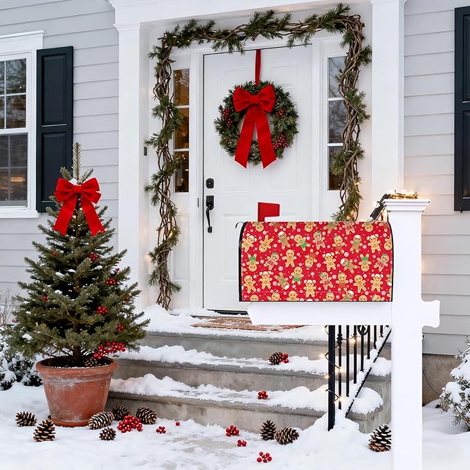 Merry Christmas Mailbox Cover Magnetic Christmas Gingerbread Mailbox Covers Winter Xmas Holiday Post Letter Box Cover for Garden Yard Decor 25.5x21 Inch