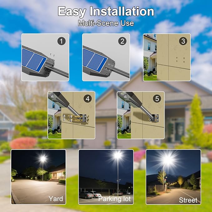 Ultra Bright Solar Street Light –12000W Solar Street Lights Outdoor with 300,000LM, IP66 Waterproof Dusk to Dawn with Remote Commercial & Industrial Floodlight for Parking Lots, Warehouses, Yard
