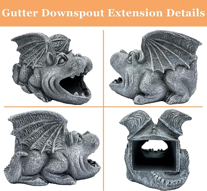 Teaeeno Gargoyle Gutter Downspout Extension, Gothic Statue Gutter Downspouts Extension, Funny Animal Garden Splash Block Outdoor Sculpture, 3"×4" Rain Gutter Downspout Splash Block