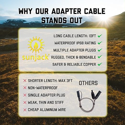 SunJack MC4 Solar Panel to Portable Power Station Adapter Cable, XT60 / Anderson / DC7909 and DC8020 (8mm) Plug Connectors, Charge Solar Powered Generator Battery (12AWG, 10FT/3M)