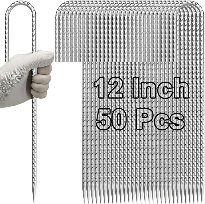 VVOKGO Rebar-Stakes-12-Inch J Hook Galvanized Tent Stakes Heavy Duty, 50-Pack Ground Chain Link Fence Anchors with Chisel Point End for Gazebo, Camping Tents, Outdoor Inflatables Decorations