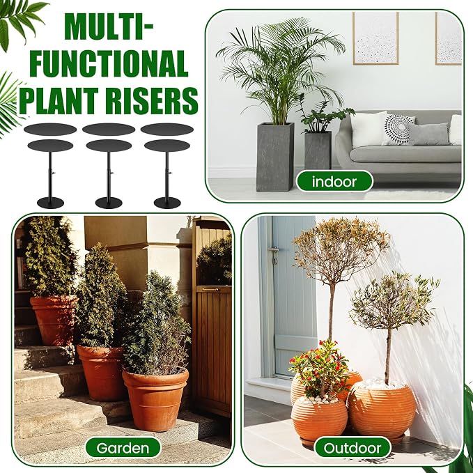 Novabright 3 Pack Adjustable Plant Riser for Inside Pot 21-34" Planter Inserts for Large Pots Metal Pot Fillers for Tall Square Round Taper Planters Container Indoor Outdoor (6''8" 10" Base or Top)