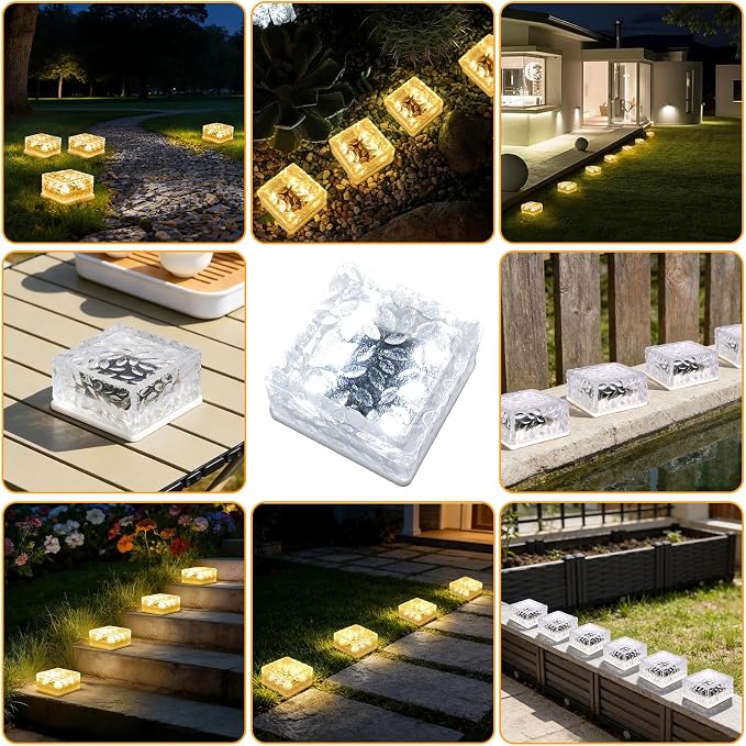 Solar Brick Lights Outdoor Waterproof Small Solar Lights 6 Packs Outdoor Decor for Fence Pathway Path Patio Balcony Outside Garden Bricks Decorations