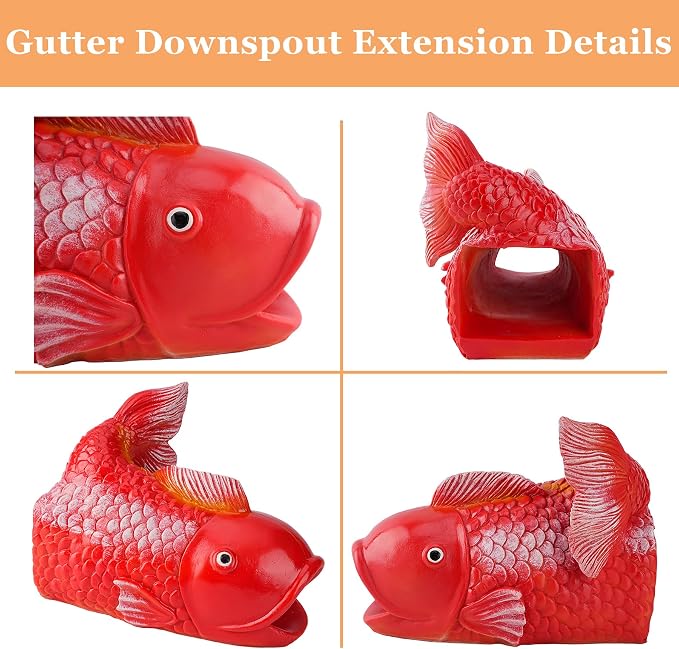 Teaeeno Fish Gutter Downspout Extension Decorations, 3''x4'' Downspout Extender Diverter Splash Block Sculpture Outdoor Decor, Animal Resin Statue Ornaments, for Garden, Lawn, Yard