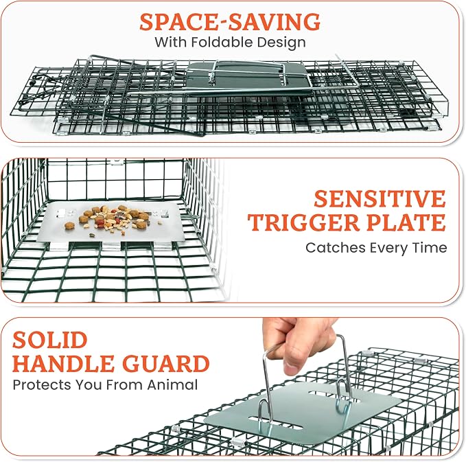 HOMESTEAD 24 Inch Heavy Duty Collapsible Live Animal Trap - Trap for Squirrels, Chipmunks, Rabbits, Kittens, Foldable Steel Trap (24 Inch)