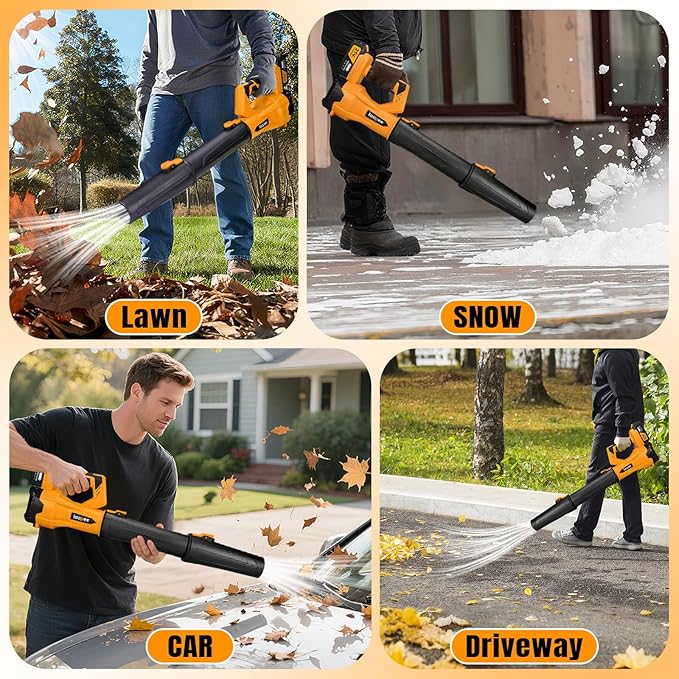 Leaf Blower Cordless,Electric Leaf Blower with 2 4.0Ah Battery Powered and Fast Charger, Cordless Blowers for Lawn Care and Car Dust Snow Blower,6 Speed Control,Orange
