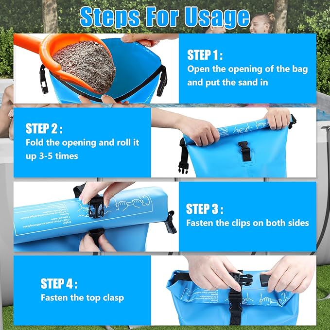 2 Pack 75lb Heavy Duty Pool Ladder Weights, No Breaken Pool Step Weights for Above Ground Pools, 500D PVC Waterproof Pool Stair Weights Pool Sand Bags for Above Ground Swimming Pools Stair (Sky Blue)