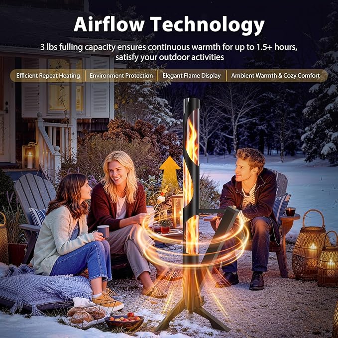 56" Pellet Stove with Removable Ash Tray, Portable Rocket Stove with Glass Tube, Outdoor Fire Pit Fireplace for Outside Backyard Patio Camping Beach Garden Bonfire Party Ambiance