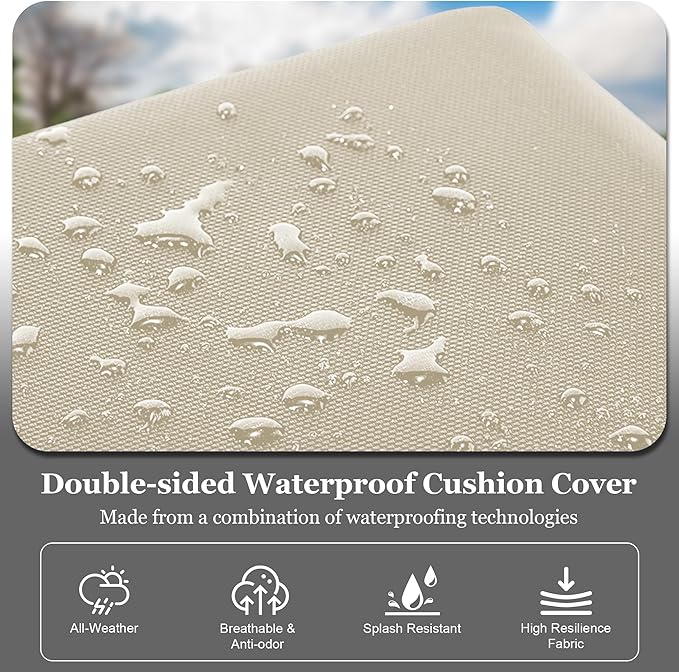 Waterproof 3-Piece Patio Sofa Cushion Cover Set - Replacement Covers for Outdoor Wicker Furniture, Bench & Seat Cushions with 4pcs Throw Pillow Cover