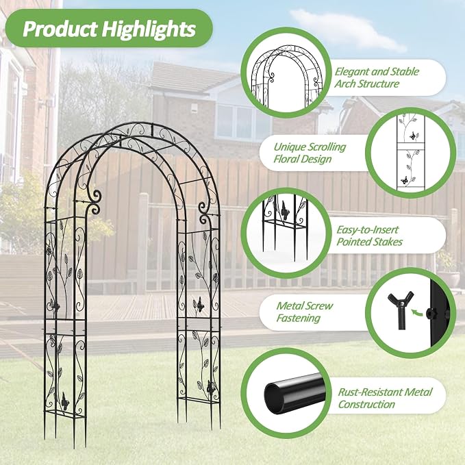 Garden Abor - 88"(H)*51"(L), Sturdy Metal Garden Arch with Rust-Resistant Finish, Trellis for Climbing Plants Outdoor, Ideal as Wedding Arches for Ceremony（20MM Pipe）