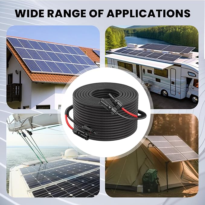Twin Wire 20FT 10AWG Solar Extension Cable with Protection Cover, Solar Cable Extension Kit Solar Panel Connectors, IP68-Female and Male Connector, Solar Panel Cables for Home Boat RV Solar Panels