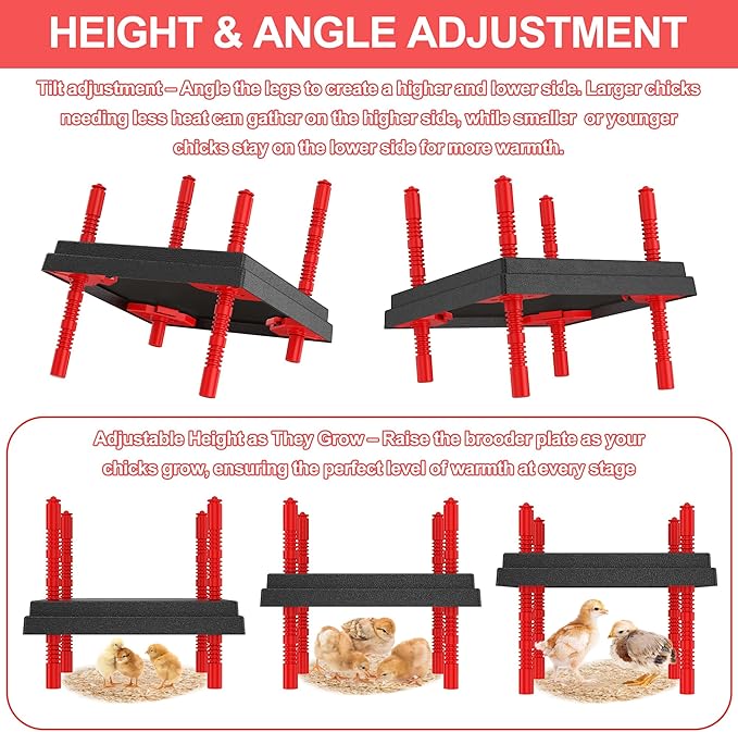 Chick Brooder Heating Plate with Anti Stand Cone, Adjustable Height Brooder Heater for Chicks, Downward Heat Distribution for Outdoor Barns & Coops (10" x 10" with Temp. Adjustments & Black)