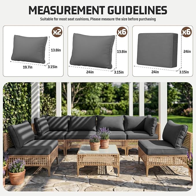 14pcs Outdoor Patio Cushion Covers Replacement, 24" Zippered Outdoor Cushion Covers Waterproof, UV Resistant & Washable Patio Furniture Cushion Covers Waterproof for Patio Sectional, Lght Grayi