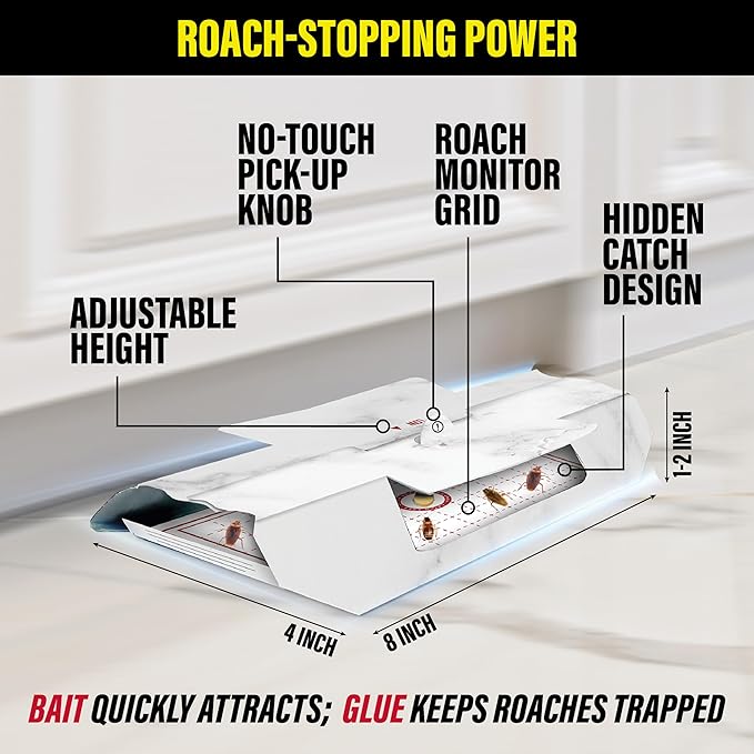Catchmaster Cockroach Trap with Powerful Food-Based Bait – Glue Traps (10-Pk) Roach Killer for House – Kitchen, Bathroom & Garage, Indoor Pest Control and Bug Catcher Solution