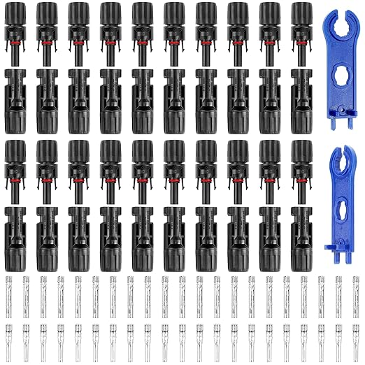 50PCS Solar Connectors, 25 Pairs with 2 Pack Wrenches - IP67 Waterproof, 1000V 30A Male/Female, Multi-Contact, 4 Connectors for 2.5/4/6mm Solar Panels