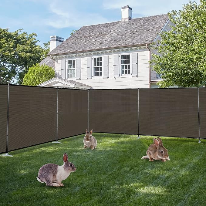E&K 6'x127' Outdoor Privacy Screen Fence Panel Freestanding Backyard Patio Privacy Pool Fencing Temporary Garden Dog Fence with Iron Poles and Rails (Brown)