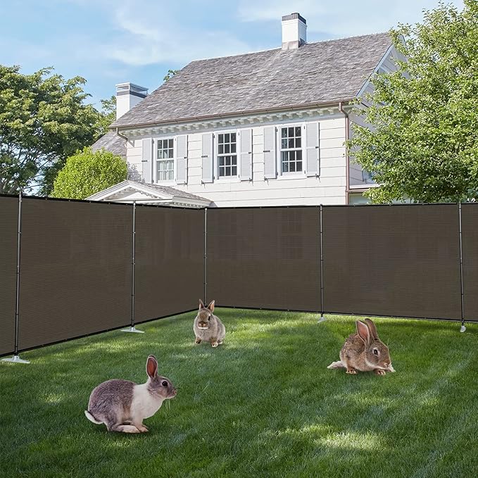 E&K 5'x17' Outdoor Privacy Screen Fence Panel Freestanding Backyard Patio Privacy Pool Fencing Temporary Garden Dog Fence with Iron Poles and Rails (Brown)