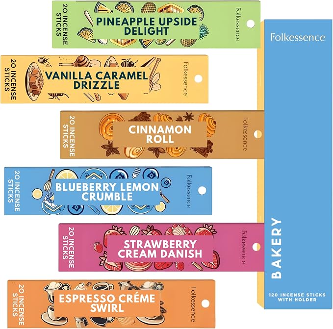 Folkulture Incense Sticks with Holder (120 Sticks) | Set of 6 Incense Sticks For Aromatherapy,Gifts | No Charcoal, Organic, Non Toxic, 45 Mins, Long Burning Vanilla, Caramel, Strawberry Insence-Sticks