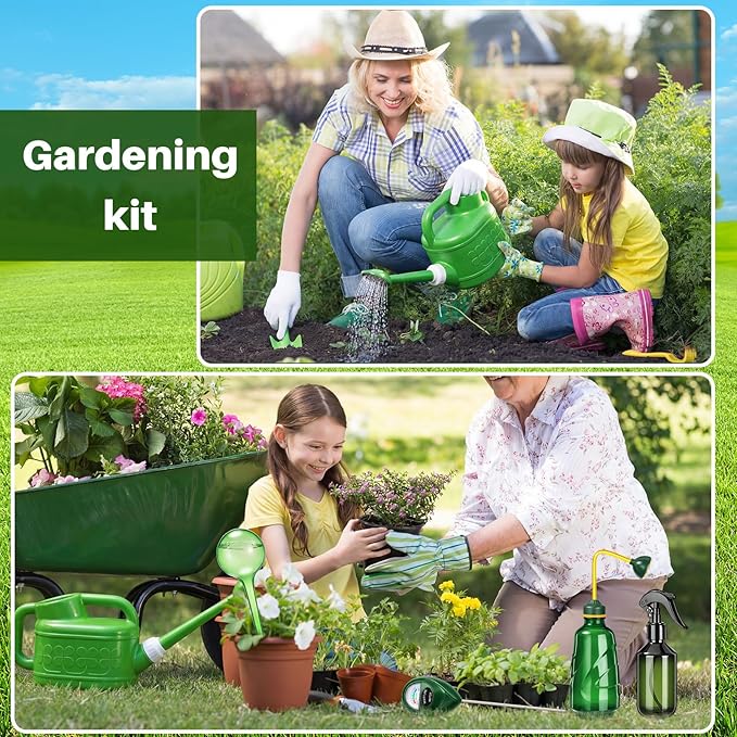 Reallnaive 6 Pcs Indoor Watering Can Set 1/2 Gallon Can 6.8 oz Spray Bottle 17 oz Squeeze Bottle Plant Watering Globes Soil Moisture Meter Small Spraying Set for Indoor Outdoor(Fluorescent Green)