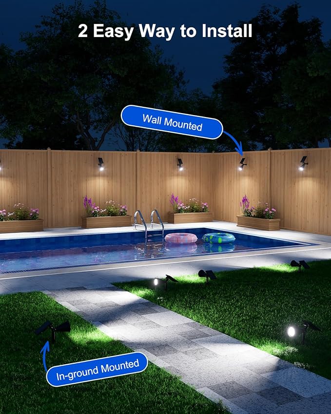 2 Pack Solar Spotlights Outdoor Waterproof for Flag, Tree, Statue, Number Sign, Plant Pot, Bright LED Outside Landscape Flood Lamp for Accent Uplighting Yard, Garden, Driveway, Walkway, Porch, Fence