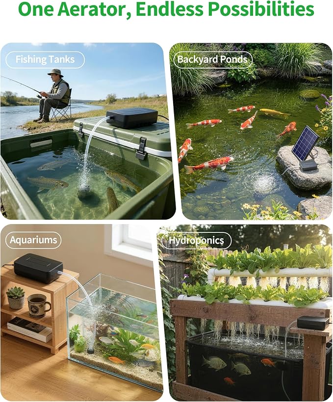 POPOSOAP 4W Solar Pond Aerator, Solar Air Pump for Pond with Battery Backup 24/7 Oxygenation, 3 Working Modes & Low Noise for Small Ponds Fish Tanks Hydroponics P9135