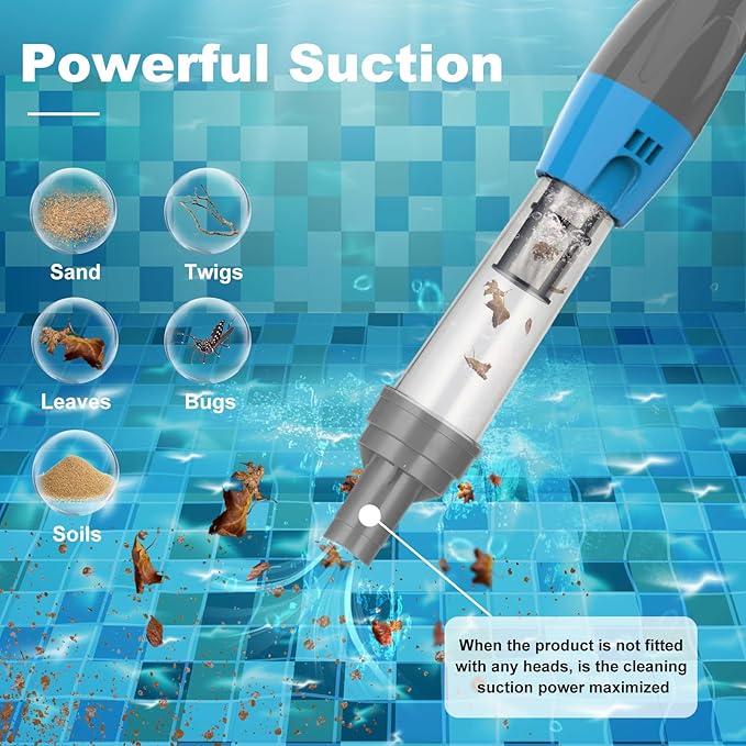 4 in 1 Cordless Rechargeable Small Pool Vacuum spa hot tub 90 Mins Running Time, 12 Gallons/Min Powerful Suction