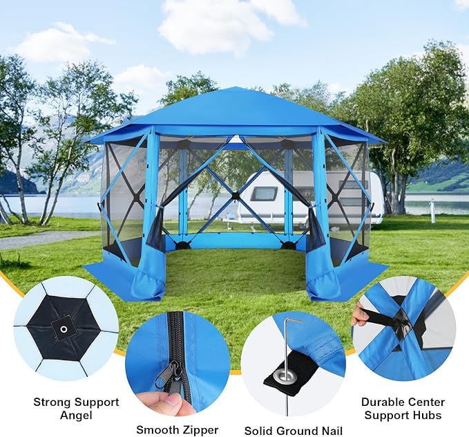 COBIZI 12x12 FT Pop Up Canopy Stargazing Tent, Gazebos On Clearance with Removable Roof, Screened in Gazebo, Screen Tents Portable carpas para Patio for Outdoor Camping,Backyard, Garden, Blue(Pro)