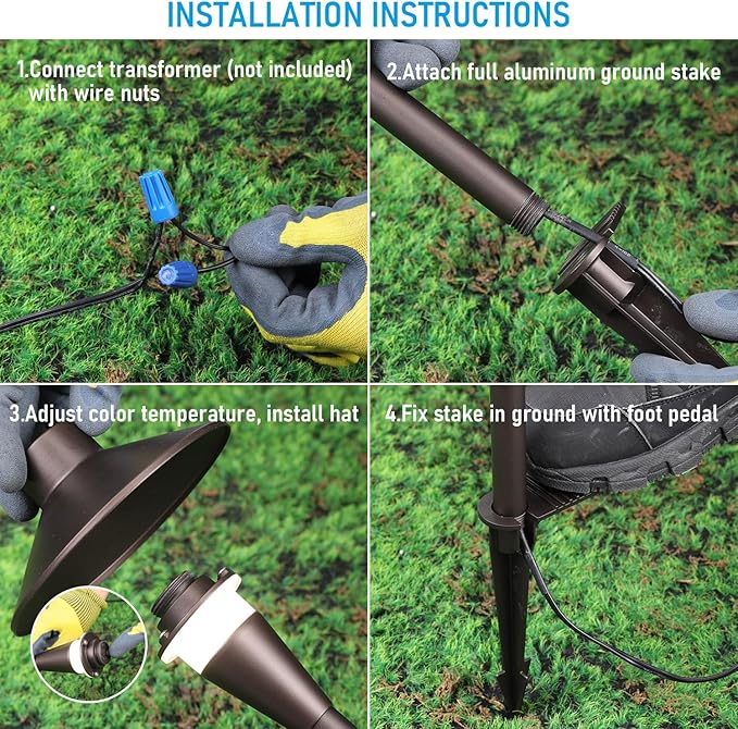 LEONLITE 6-Pack 5CCT Low Voltage LED Pathway Lights, Hat Shape Head | 12-24V AC/DC, IP65, Landscape Path Lights, for Walkway Yard Garden, 1800/2700/3000/4000/5000K, Oil Rubbed Bronze, Aluminum