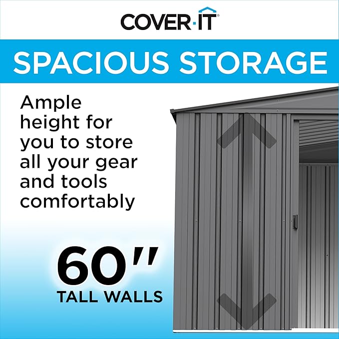Cover It 5' x 3' Galvanized Steel Outdoor Storage Shed with Pent Roof and Lockable Sliding Doors, Weather-Resistant Steel Storage Shed for Backyards, Gray