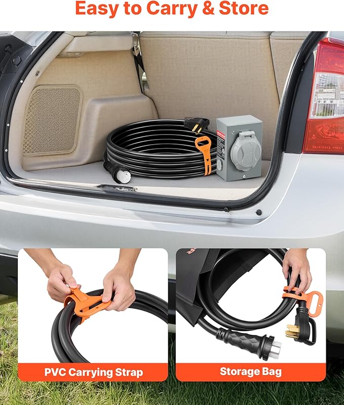 VEVOR 50 Amp Generator Cord and Power Inlet Box, 30FT, 125V/250V STW 6/3 + 8/1 AWG Extension Power Cord, NEMA 14-50P to SS2-50R, Twist Lock Connector, Inlet Box Kit, for Generator to House, ETL Listed